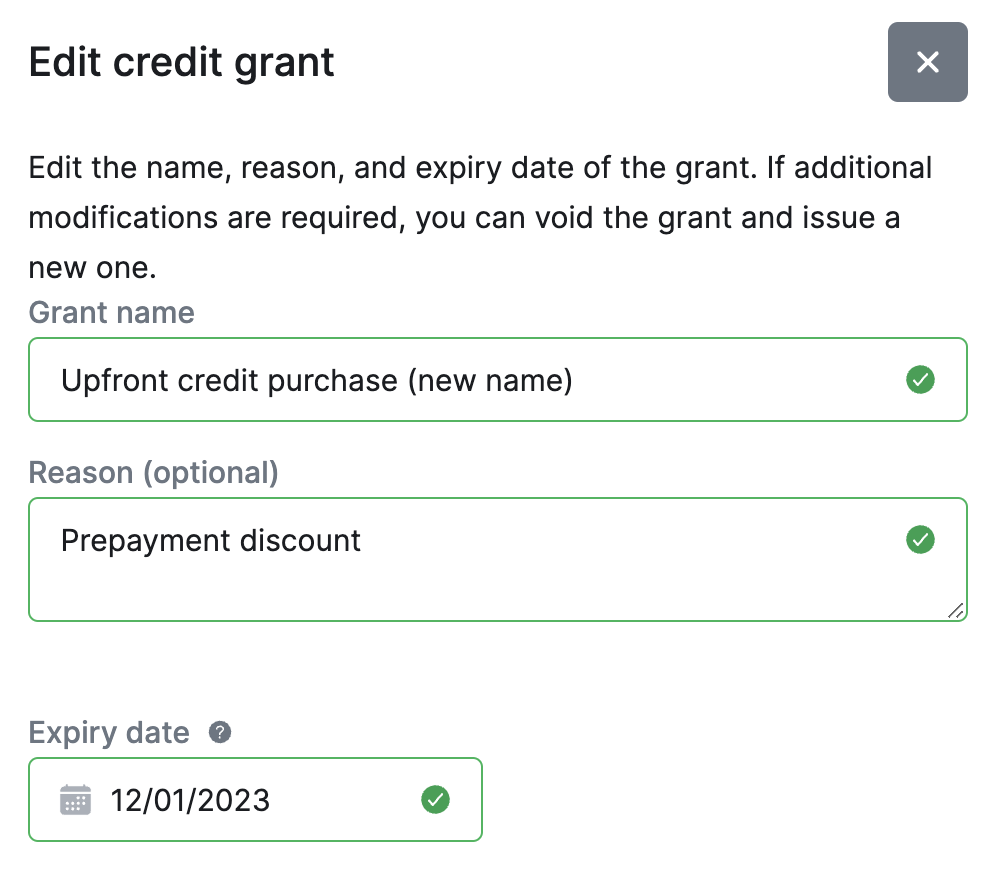 a screenshot of the Metronome app displaying the Edit Grant pane